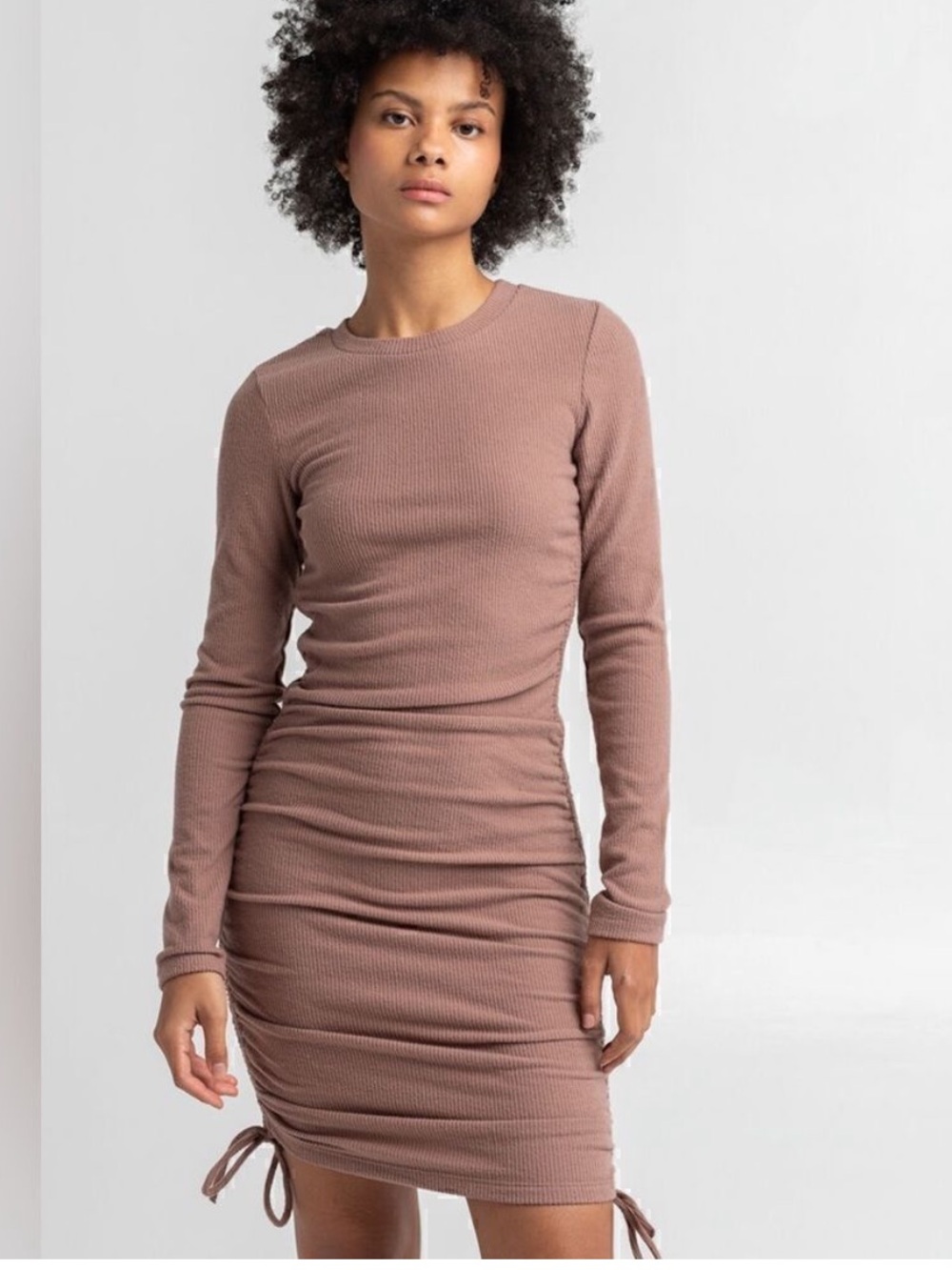 LoveTree Dusty Lavender BodyCon Sweater Dress With Side Ruching | Size L
